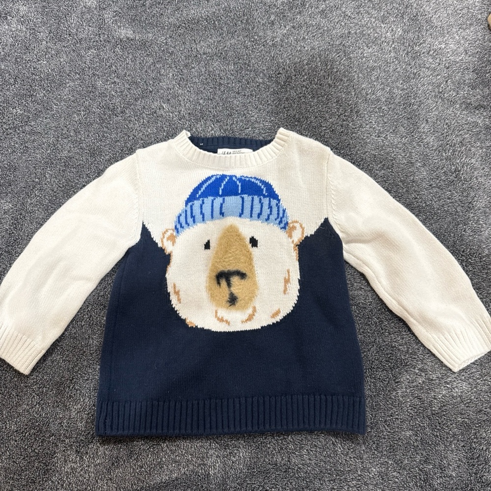 H&M Kids Sweater with Bear Design - Blue and Cream
